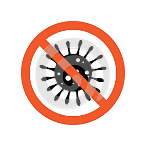 Microbe, bacterium, coronavirus icon with red prohibit sign isolated flat design