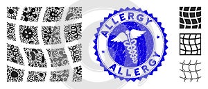 Microbe Collage Mesh Square Icon with Serpents Textured Allergy Stamp