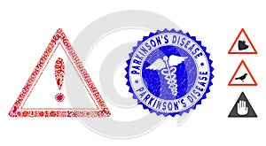 Microbe Collage Warning Triangle Icon with Caduceus Distress Parkinson`S Disease Seal