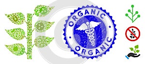 Microbe Mosaic Flora Plant Icon with Caduceus Distress Organic Seal