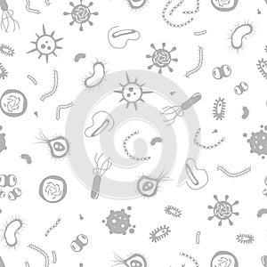 Microbes pattern. Bacteria and viruses biology pandemic vector monochrome seamless texture