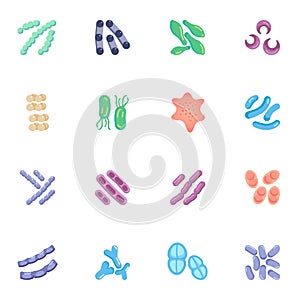 Microbes and viruses flat icons set photo
