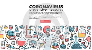 Microbiologist scientist research coronavirus CoV in the laboratory surrounded by virus, scientific medical equipment