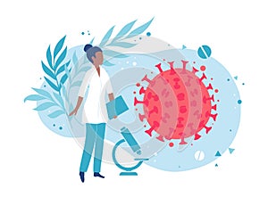 A microbiologist or virologist examines the virus. Laboratory bacteriological analysis