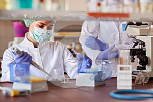 Microbiologist working in lab