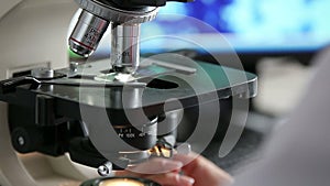 Microbiology laboratory work with microscope