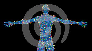 Microbiome bacteria, viruses, microbes on human body.Isolated on black background . 3d rendering illustration