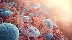 Microbiome of the bowel. Microorganisms, Bacteria, Viruses And Fungi. Generative AI