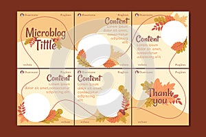 Microblog carousel post banner template for social media with hand drawn floral elements, soft colors, autumn theme