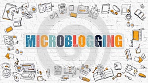 Microblogging Concept. Multicolor on White Brickwall. photo
