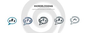 Microblogging icon in different style vector illustration. two colored and black microblogging vector icons designed in filled,