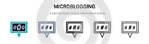 Microblogging icon in filled, thin line, outline and stroke style. Vector illustration of two colored and black microblogging