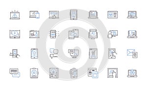 Microblogging line icons collection. Tweeting, Statuses, Updates, Blogging, Short, Quick, Multimedia vector and linear photo