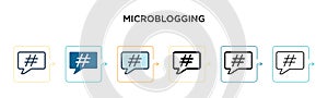 Microblogging vector icon in 6 different modern styles. Black, two colored microblogging icons designed in filled, outline, line