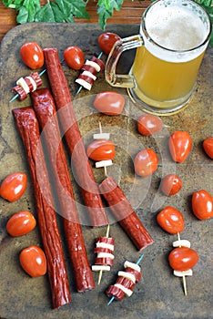 Microbrew And Beef Stick Snack