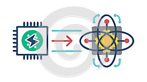 Microchip and Atomic Structure, Quantum Computing and AI, vector design Generative AI