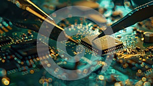 The microchip on circuit board.AI generated image