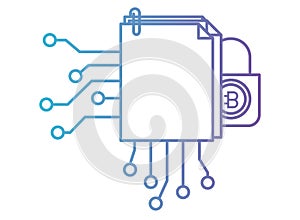 Microchip with bitcoin commerce technology icon