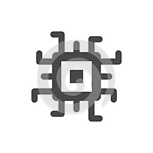 Microchip black vector icon. Computer chip glyph symbol.