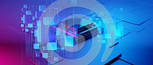 microchip brain neural of AI robot for high technology network, quantum computer processing,
