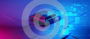 microchip brain neural of AI robot for high technology network, quantum computer processing,
