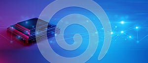 microchip brain neural of AI robot for high technology network, quantum computer processing,