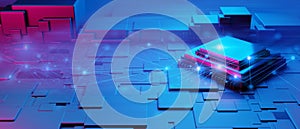 microchip brain neural of AI robot for high technology network, quantum computer processing,