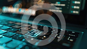 A microchip on a circuit board with glowing lights represents modern electronics and technology AIG62