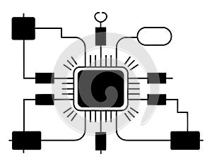 Microchip Circuit Diagram Technology Processor Connection Line Art Vector