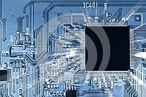Microchip circuit with rays photo