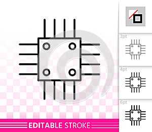 Microchip circuit simple black line vector icon