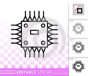 Microchip circuit simple black line vector icon