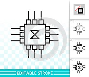 Microchip circuit simple black line vector icon