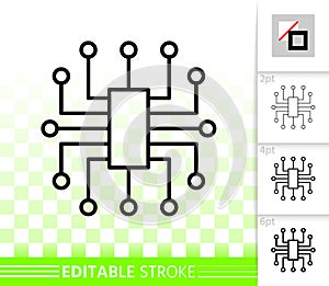 Microchip circuit simple black line vector icon