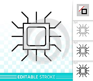 Microchip circuit simple black line vector icon