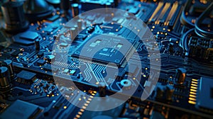 The microchip on circuitboard.AI generated image