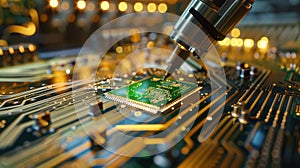 The microchip on circuitboard.AI generated image