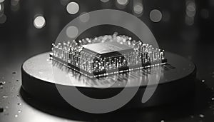 Microchip Closeup on Dark Surface Technology Image