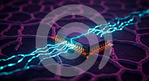 Microchip connection to a glowing neural network