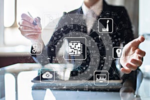 Microchip, CPU, Processor, Microcircuit Computing Engineering. Modernization and Business automation. Smart Industry 4.0