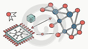 Microchip with a Data Network Flow Diagram Vector Graphic vector design Generative AI