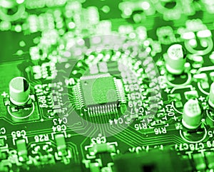 Microchip on green circuit board