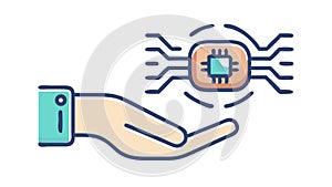 Microchip in Hand for Innovation and Semiconductor Industry, vector design Generative AI