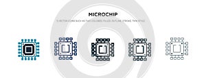 Microchip icon in different style vector illustration. two colored and black microchip vector icons designed in filled, outline,