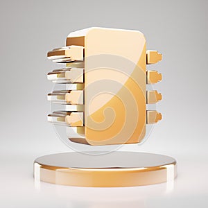 Microchip icon. Yellow Gold Microchip symbol on golden podium