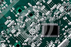 Microchip integrated on green motherboard computer science