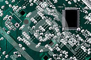 Microchip integrated on green motherboard computer science