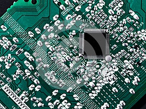 Microchip integrated on green motherboard computer science