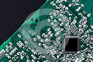 Microchip integrated on green motherboard computer science