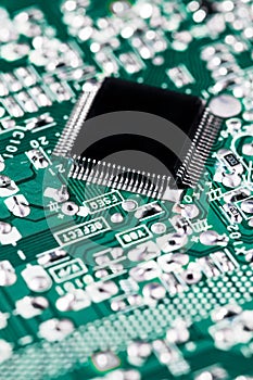 Microchip integrated on green motherboard computer science